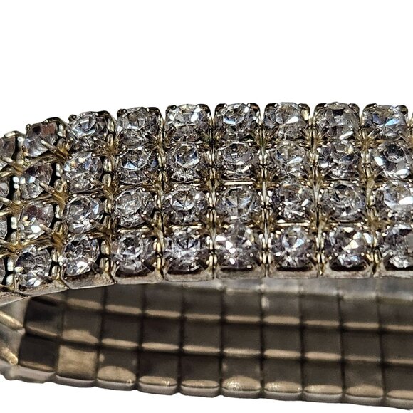 Elegant Silver Tone Rhinestone 4 Strand Stacked Stretch Bracelet Fashion Jewelry - Picture 3 of 4